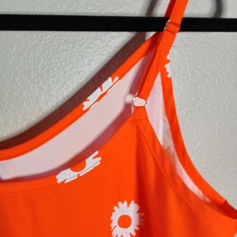 SHEIN Orange Daisy Tank Dress Spaghetti Straps Ruffled Hem Small - Picture 7 of 12